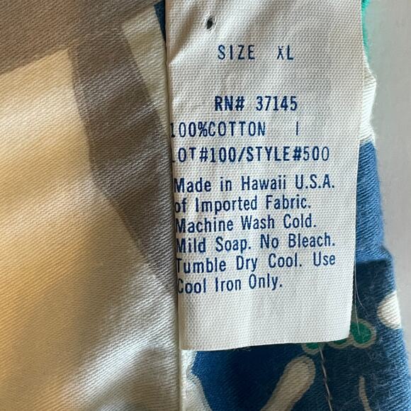 Hilo Hattie Hawaiian Button Shirt Mens XL White Blue Green Tropical Aloha Cotton - Picture 6 of 8